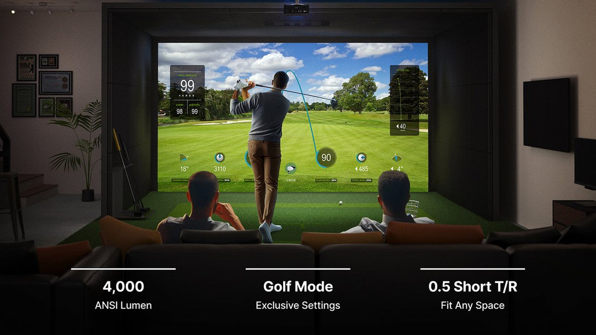 BenQ LK830ST installed in a basement golf simulator