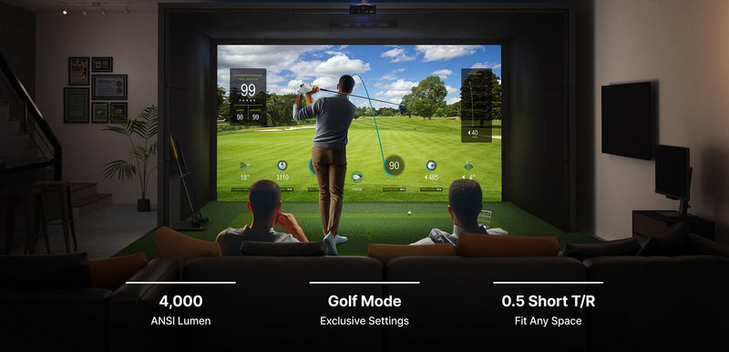 BenQ LK830ST installed in a basement golf simulator