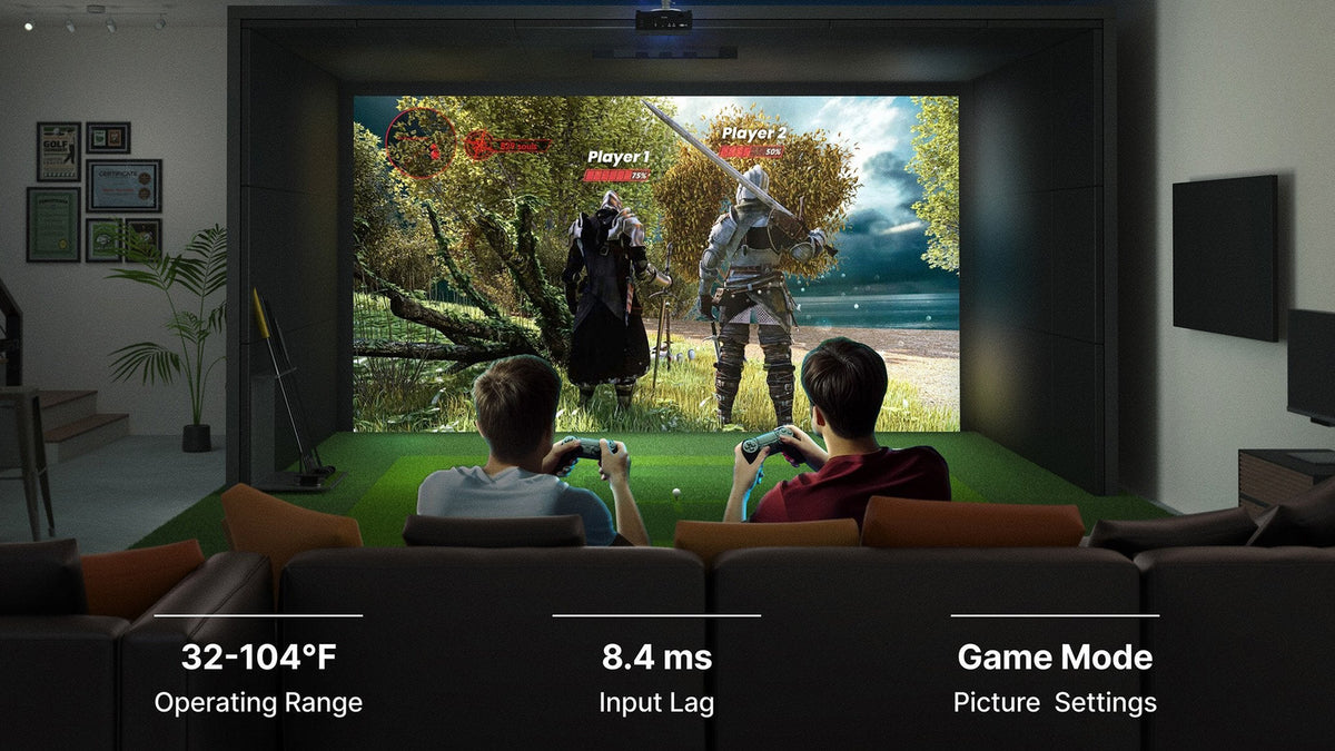BenQ AH700ST used for gaming in a golf simulator basement room