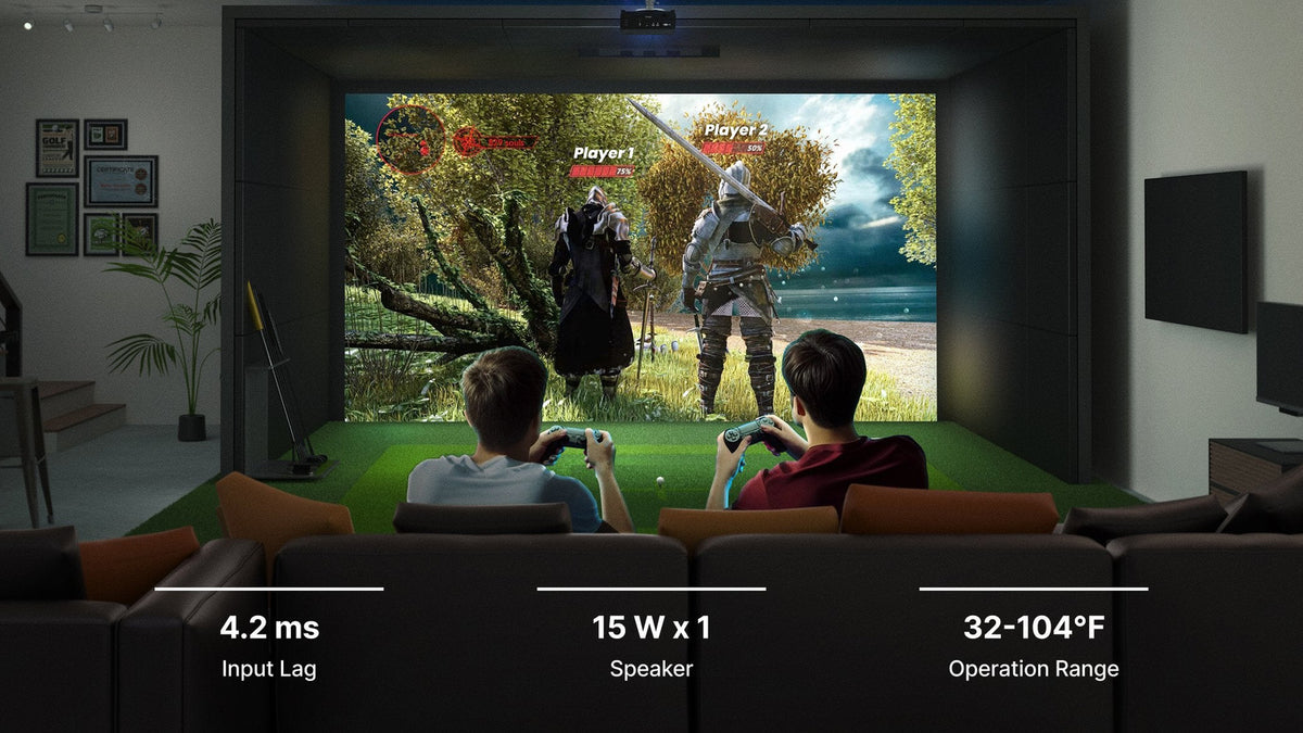 BenQ LK830ST used for gaming in a golf simulator basement room