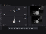 Uneekor Eye Mini Club Optix software screen showing swing path diagrams, high speed impact photos, and shot data
