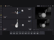 Uneekor EYE MINI Club Optix software screen showing swing path diagrams, high speed impact photos, and shot data