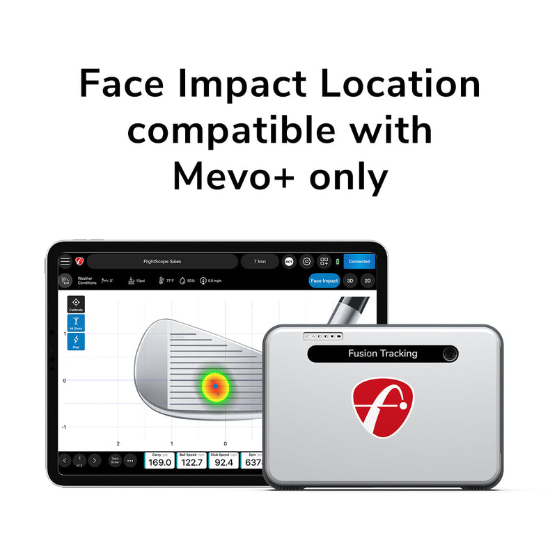 Fusion Tracking device with screen displaying software interface on a FlightScope Face Impact Location
