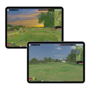 Two tablets displaying golf course simulations from Mevo Gen2 Launch Monitor