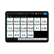 Mevo+ display of golf ball launch and spin data on a tablet screen