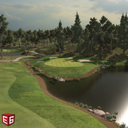 E6 CONNECT - Home golf course with a green and water hazard, surrounded by trees.