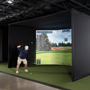 Carl's curved golf simulator enclosure included in the APOGEE Curved package