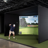 Carl's curved golf simulator enclosure included in the APOGEE Curved package