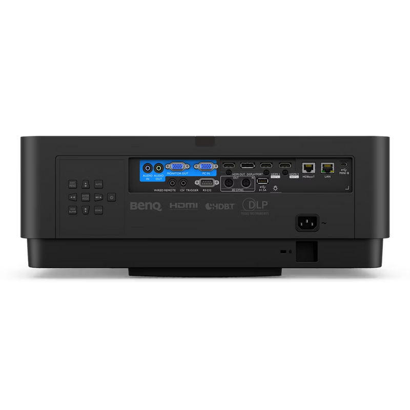 Rear view of the BenQ LU960ST2 projector showing the HDMI, HDBaseT, and other connectivity ports