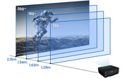 Diagram showing projection screen size and throw distance options for the BenQ LU960ST2, ranging from 120 to 200 inches