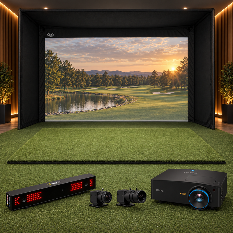 EYE XR Pro Golf Simulator Package with Carl's Place Pro enclosure, BenQ LK936ST projector and hitting mat