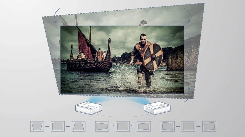 BenQ TK710STi 3D keystone correction projecting a square image from an angle