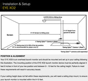 Uneekor Eye XO2 installation diagram showing mounting height, distance to hitting zone, and camera placement